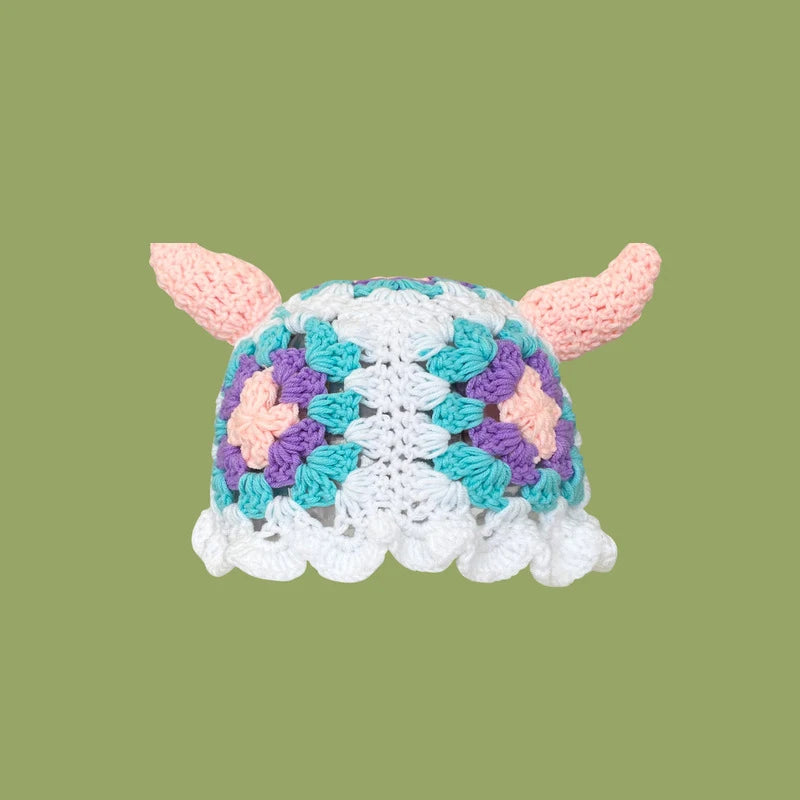 Halloween Green Monster Shrek Style Knitted Hat Funny Cartoon Beanie Cute Strawberry Head Cover Cosplay Party Props for Gifts - Colouronova