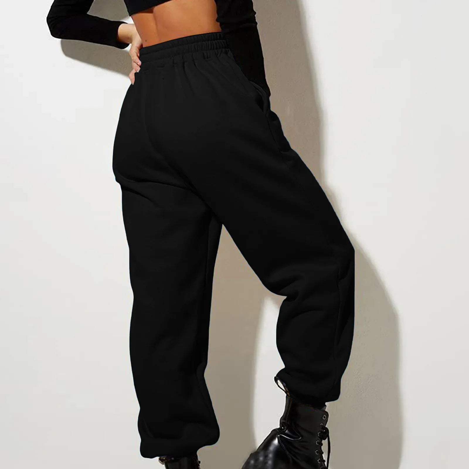 Joggers Sweat Pant For Women Fleece Lined Sweatpants Wide Straight Leg Pants Elastic Slim Bottom Trousers Female Clothing - Colouronova