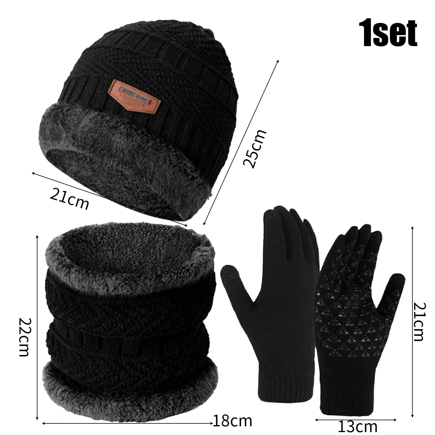 3Pcs/set Winter Beanie Hat Neck Warmer Gloves for Men Women Thicken Warm Plush Lined Knitted Outdoor Riding Windproof Scarf Caps - Colouronova