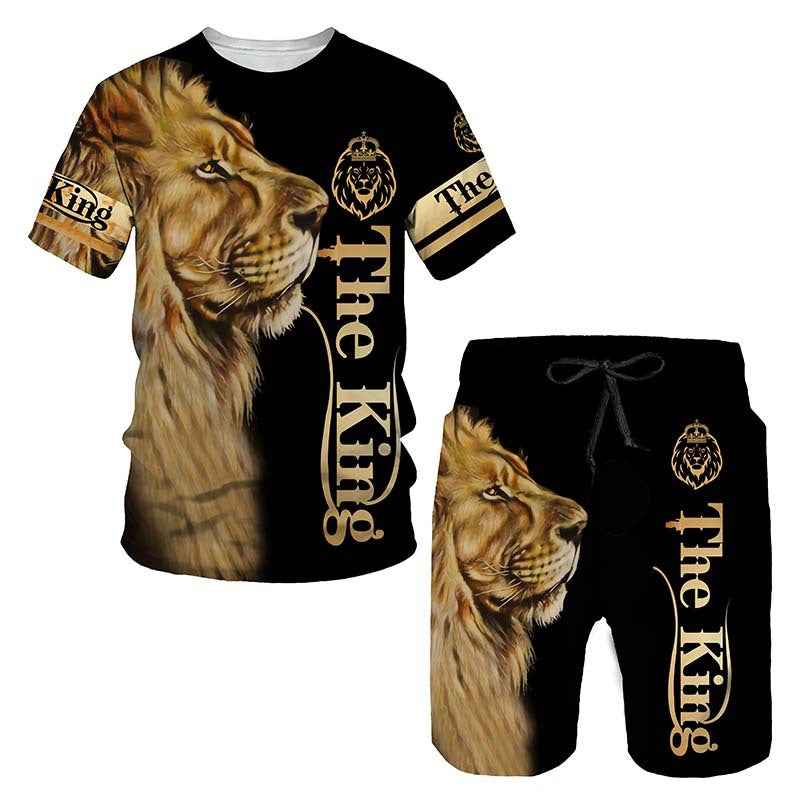 Men's 3D Lion Print Sportswear Set