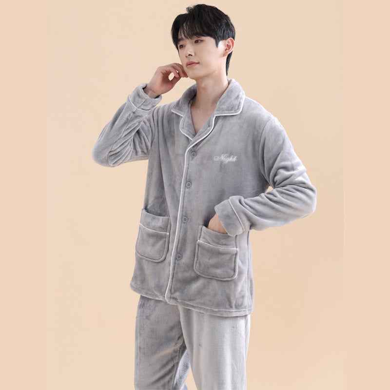 Men's Coral Fleece Pajama Set Long Sleeve