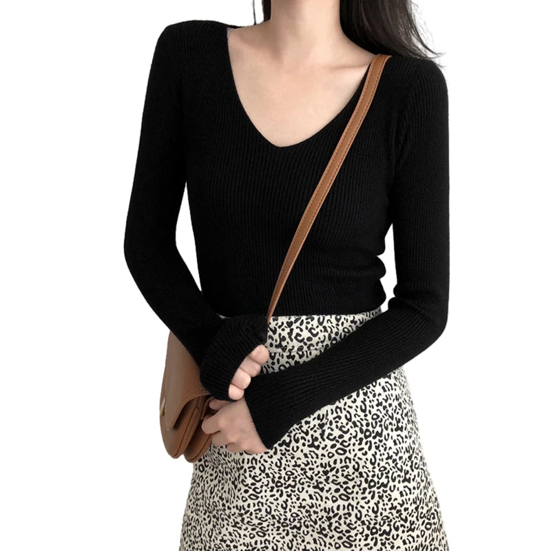 Autumn Basic Bottoming Longsleeve Sweater Women Ribbed Soft Neck Elastic Pullover Warm Solid Color Slim Sweater Top - Colouronova