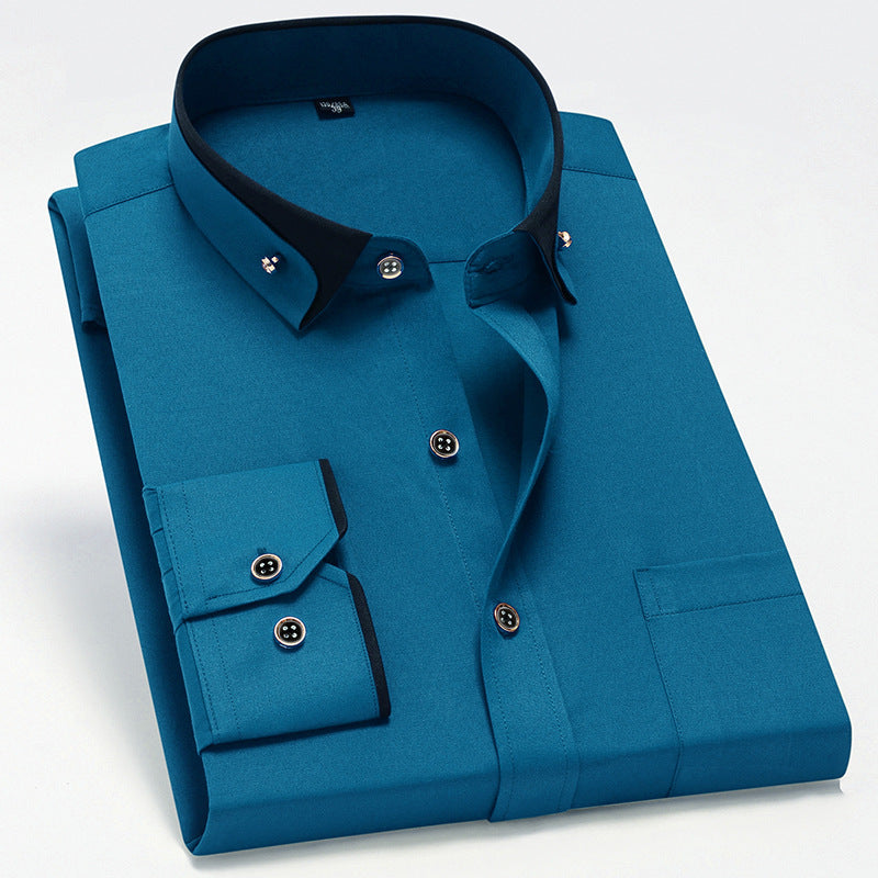 Men's Color Block Collar Stretch Long Sleeve Shirt Colouronova