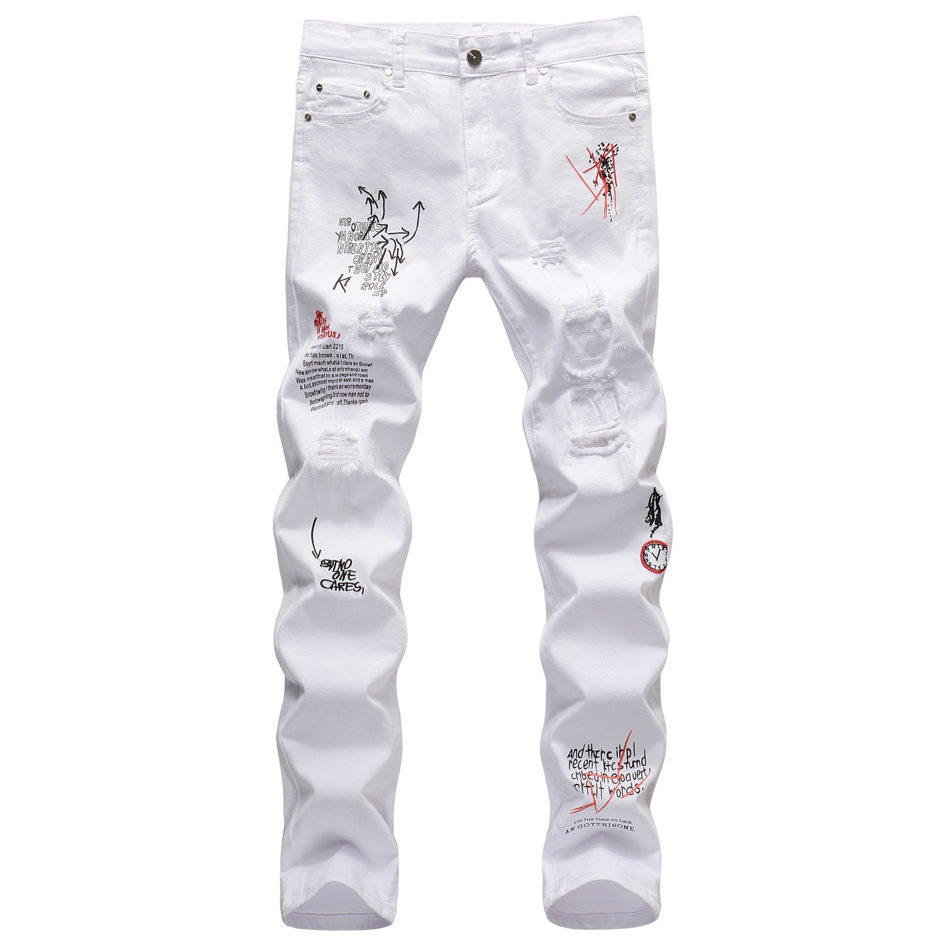 Slim-fit Ripped Embroidery Denim Jeans Colouronova