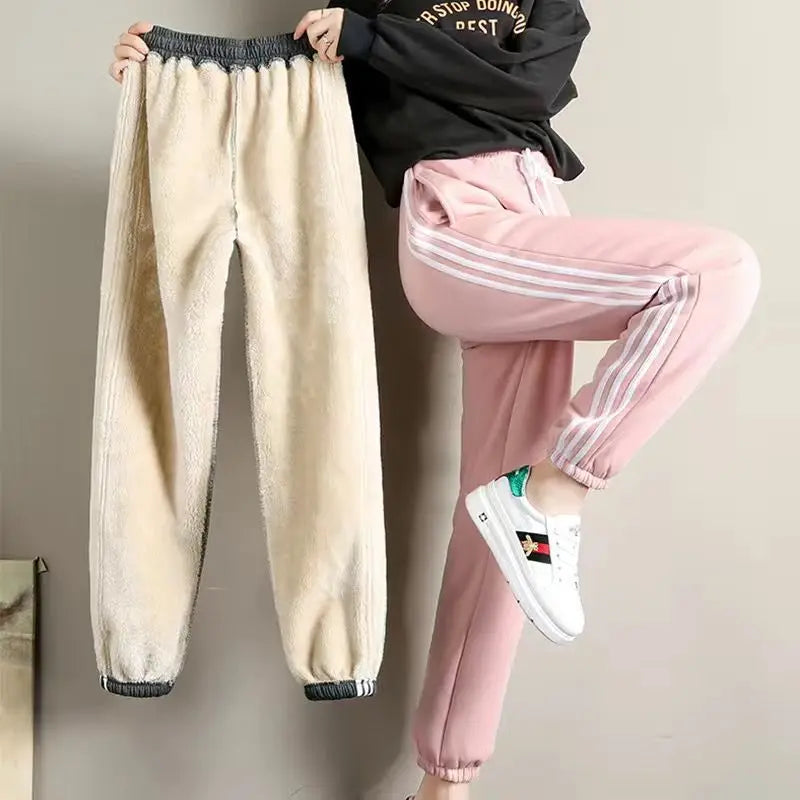 Autumn and winter thermal pants plush thickened cashmere like sweatpants for women's casual thermal pants Harun loose leggings - Colouronova