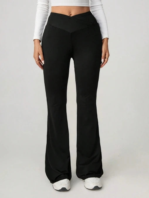 Women's solid color bell bottom pants, new fashionable and casual high waisted slim fit casual pants for autumn and winter 2025 - Colouronova