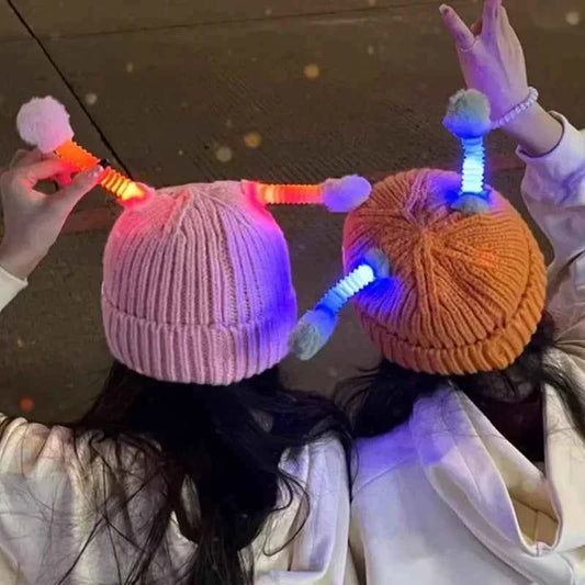 Parent Child Cute Glowing Little Knit Hat Funny Cold Weather Warm Weather Gear for Men Winter Hats for Women with Ear Christmas