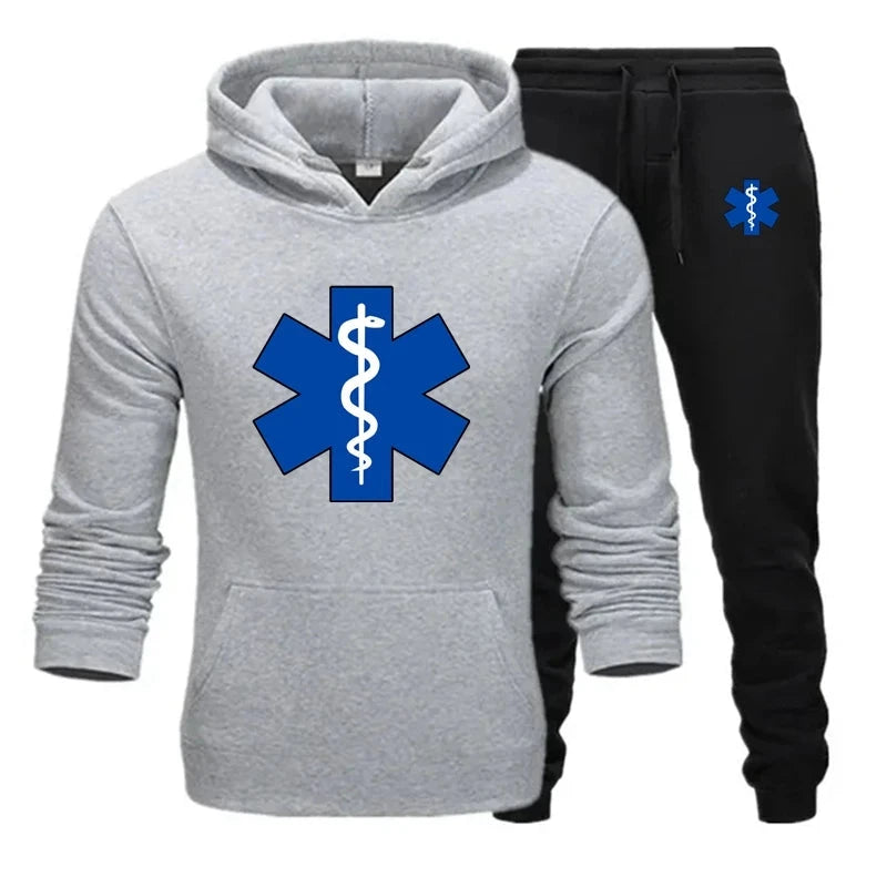 Basic Men/Women 2Pcs/Sets Sweatshirt Hoodies Pants 2024 Male Ambulance emblem Gyms Fitness Tops Joggers Sportswear Tracksuits Colouronova