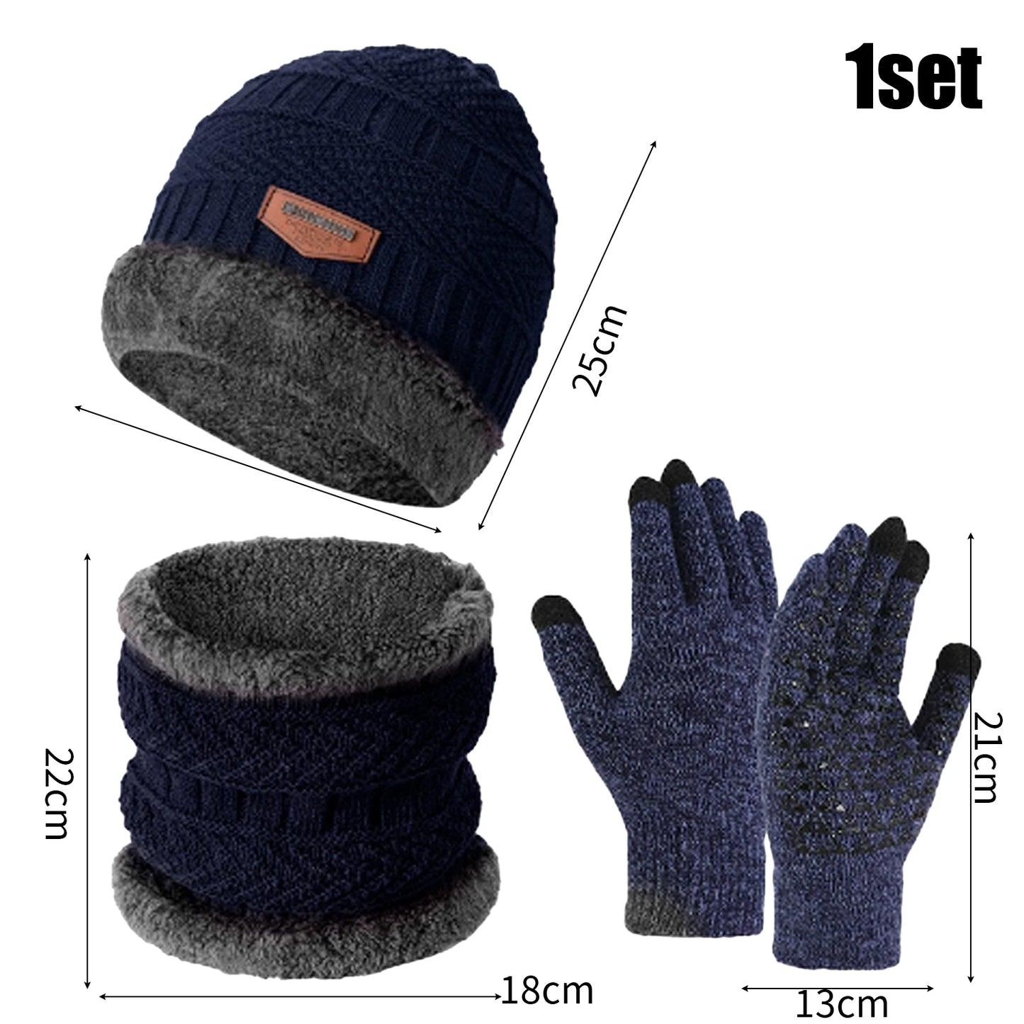 3Pcs/set Winter Beanie Hat Neck Warmer Gloves for Men Women Thicken Warm Plush Lined Knitted Outdoor Riding Windproof Scarf Caps - Colouronova