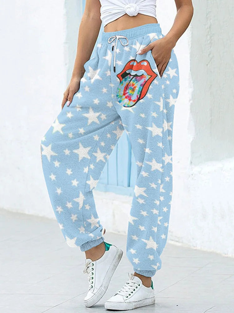 Sweatpants Pants For Women Summer Autumn 3D Print Bottom Pockets High Waist Sporty Gym Athletic Fit Jogger Female Trousers - Colouronova