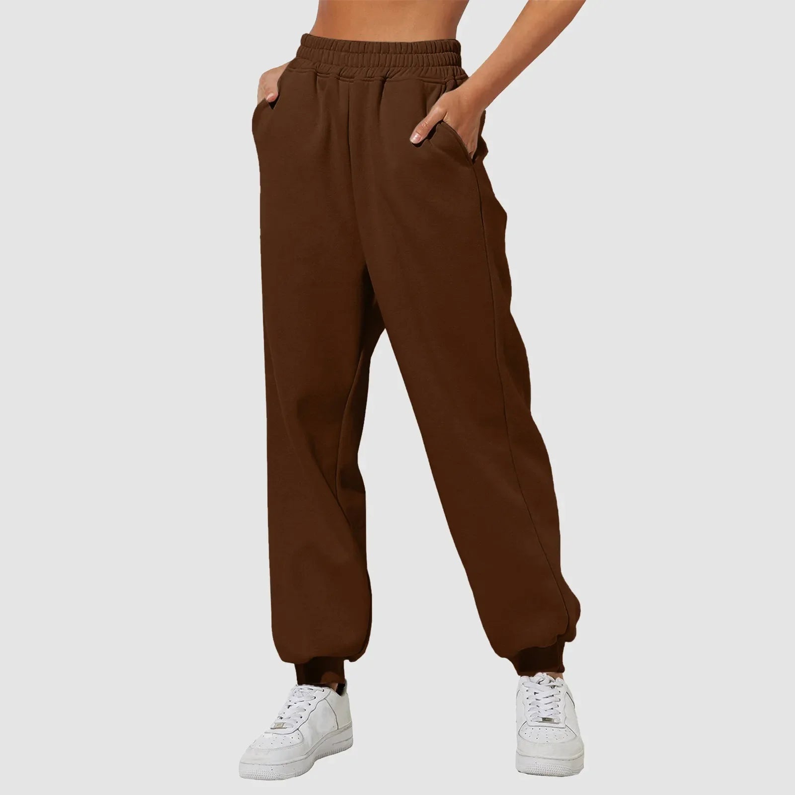 Joggers Sweat Pant For Women Fleece Lined Sweatpants Wide Straight Leg Pants Elastic Slim Bottom Trousers Female Clothing - Colouronova