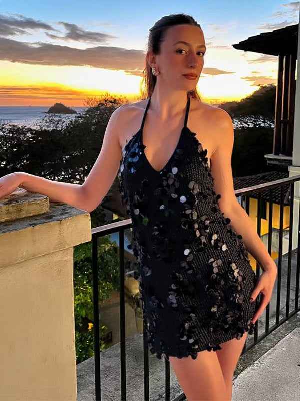 Glitter Wrap Bodycon Backless Dress