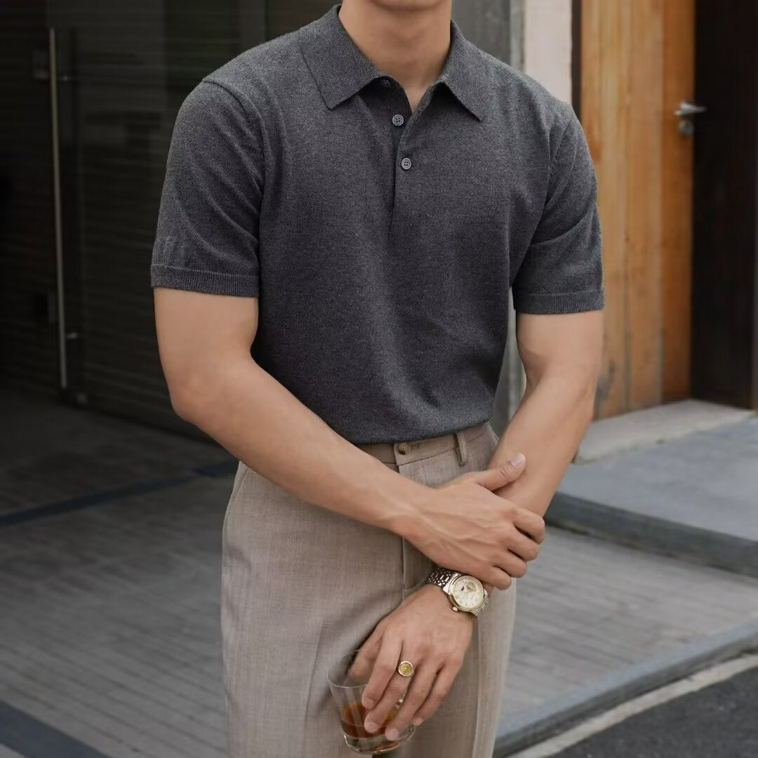 Fashion Casual Lapel Pure Color Polo Shirt Casual Knitted Short-Sleeved Men's Summer New Breathable Trendy Men's T-Shirt Colouronova