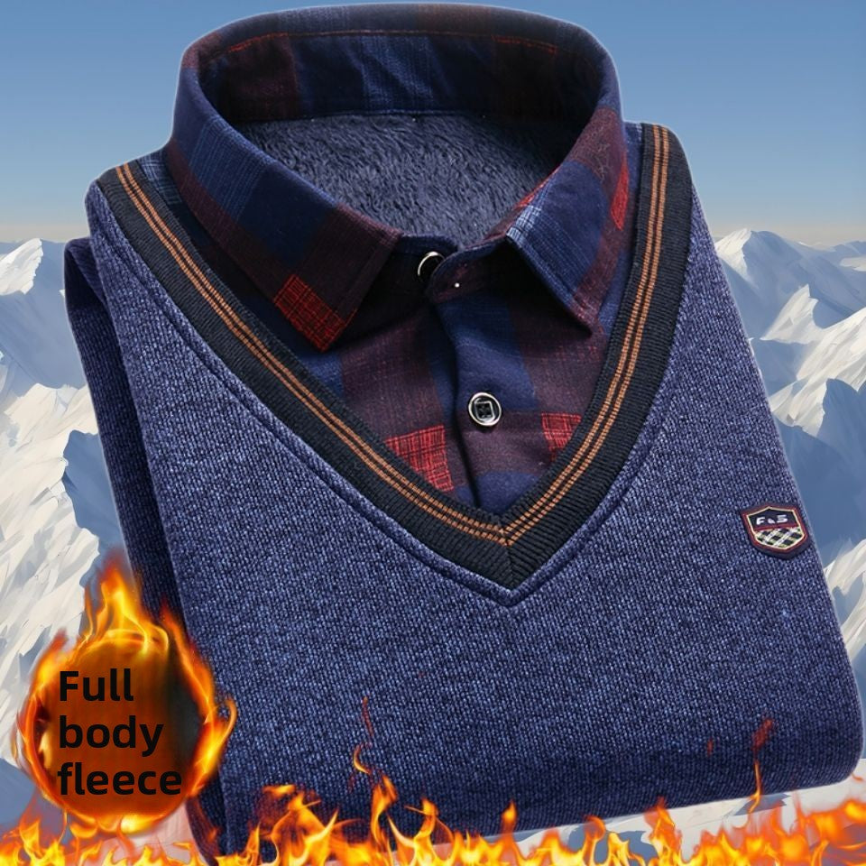 Winter fleece knitted sweater - fake two pieces Colouronova