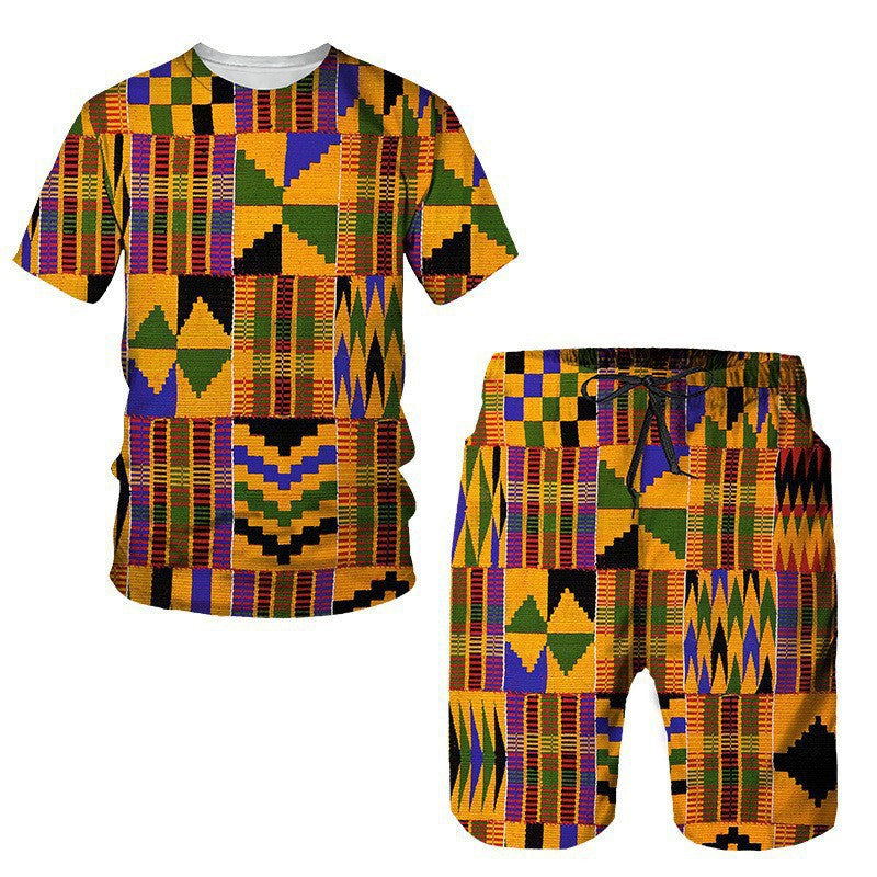 Men's African Print Short Sleeve T-Shirt and Shorts Set Colouronova