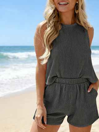 Women Ribbed Vest and Shorts Set