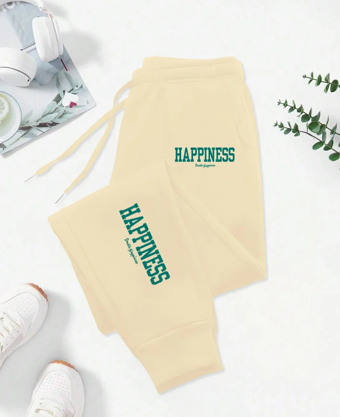 Happiness Letter Graphic Print Pattern Pants Woman Autumn Fashion Joggers Comfortable Warm Pants Unisex Fashion Jogging Pant - Colouronova