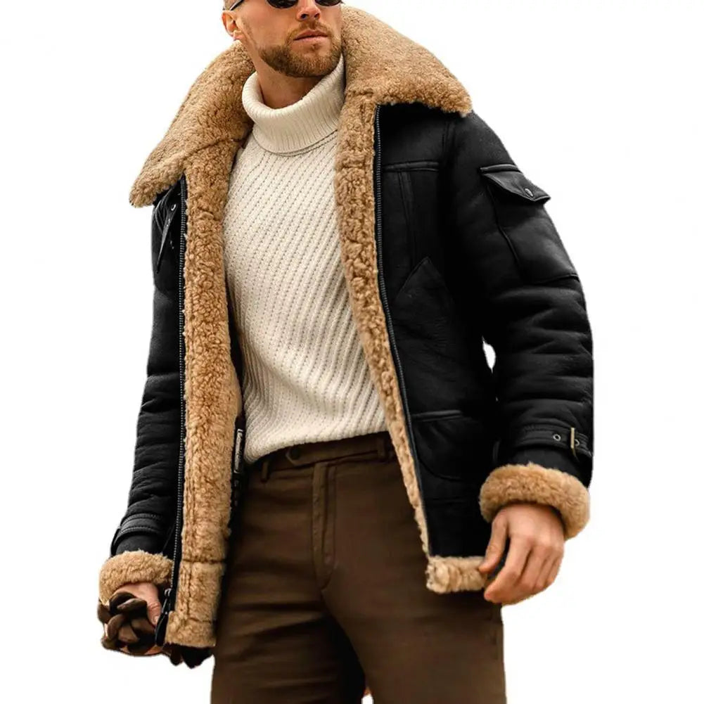 Plush Lining Men Casual Velvet Jacket European Style Thickened Compound Leather Clutch Cross Border Ebaywish Jacket Winter Coat - Colouronova