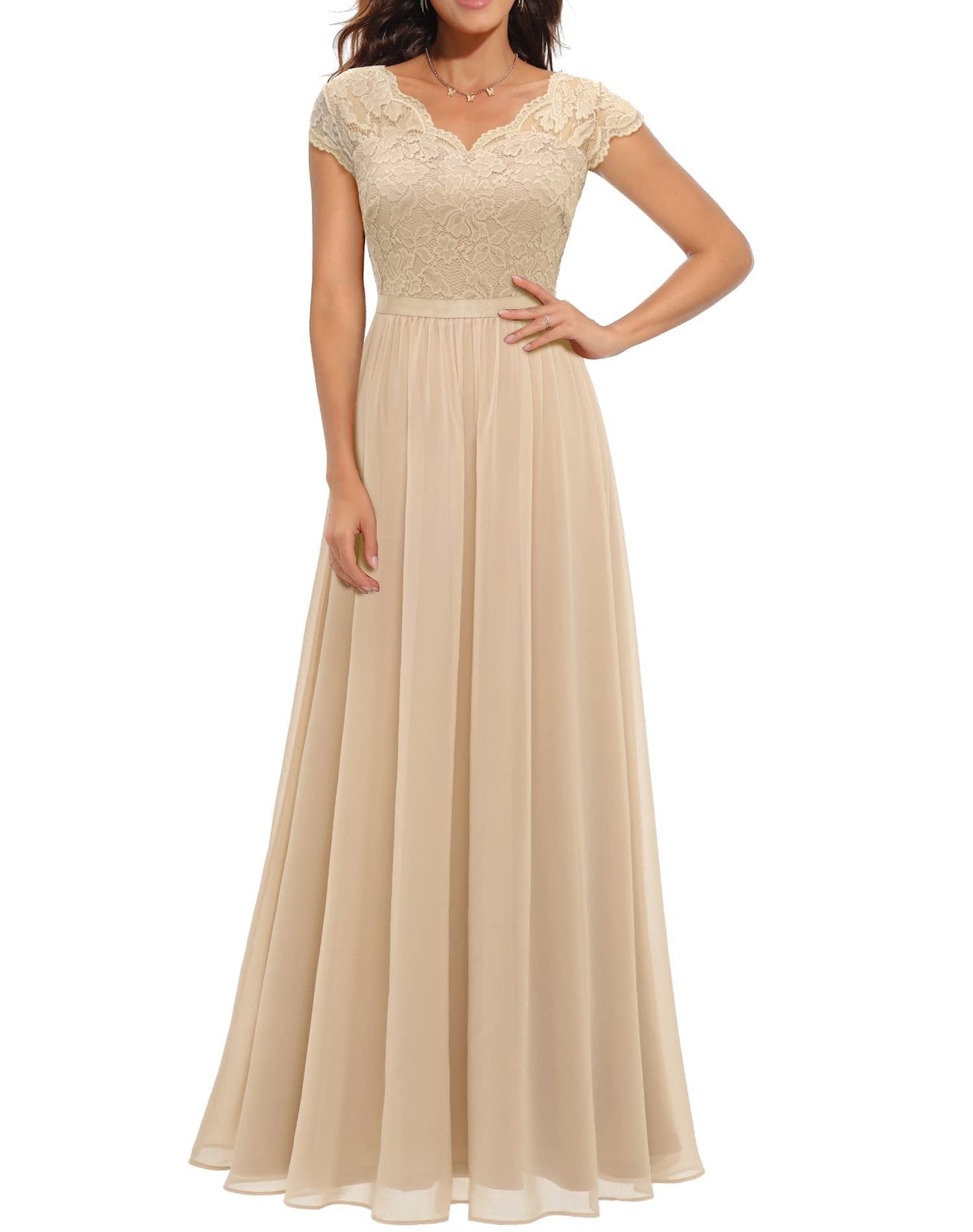 Lace Splicing Long Waist-Cinching Dress Colouronova