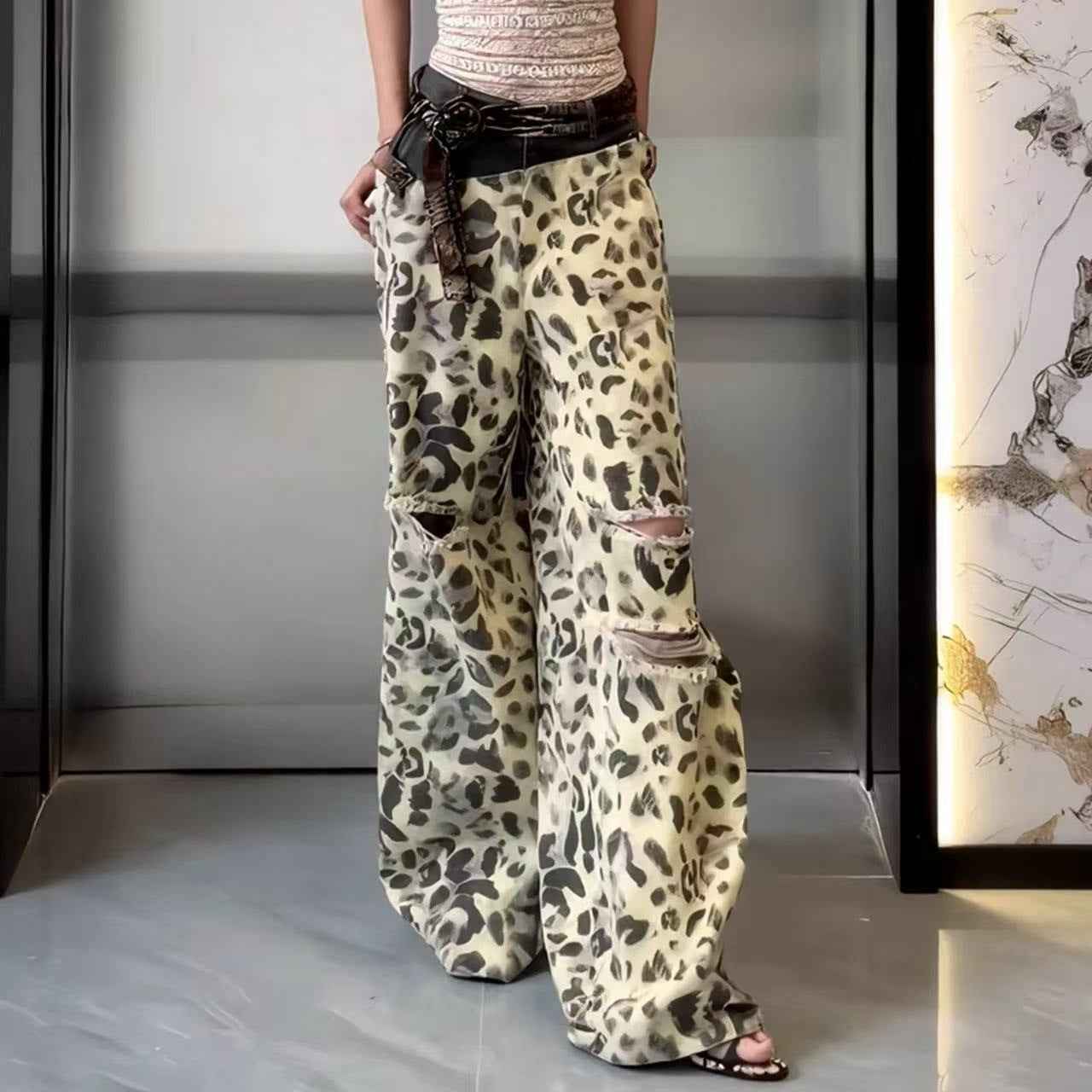 Patchwork Leopard-Print Jeans