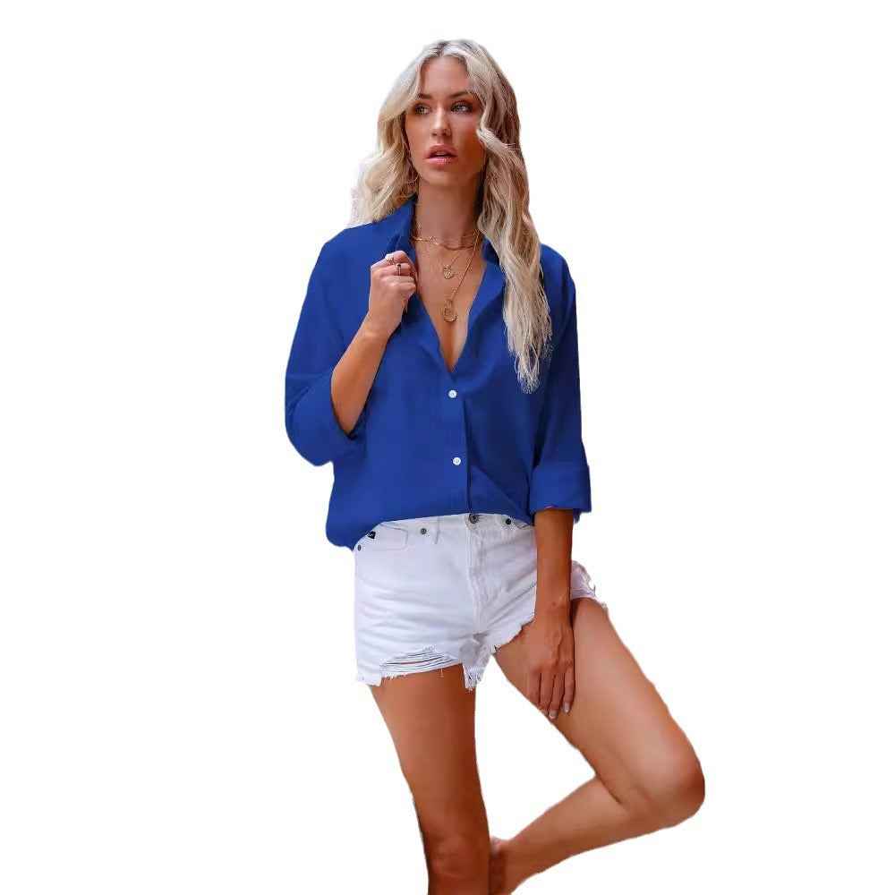 Womens Cotton Linen Lapel Shirt