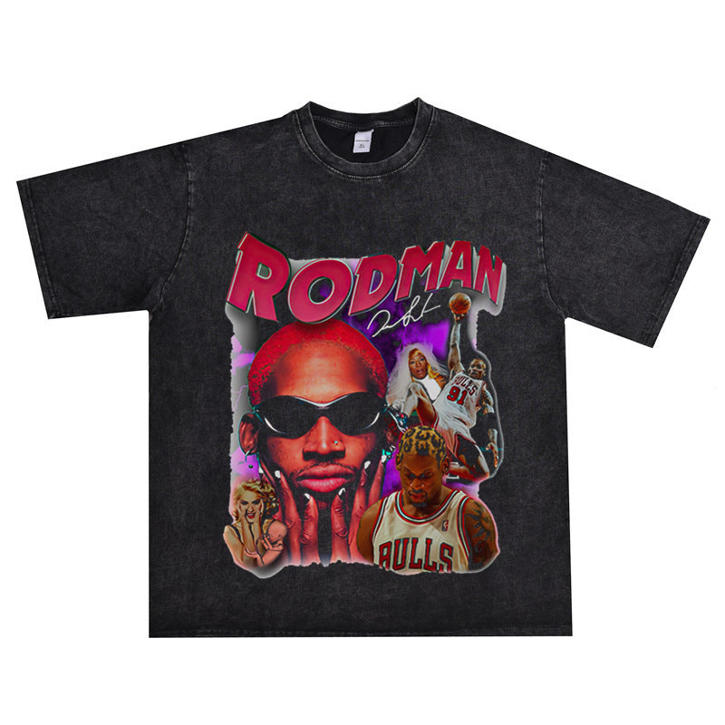 Vintage Basketball Player Print Cotton T-Shirt Colouronova