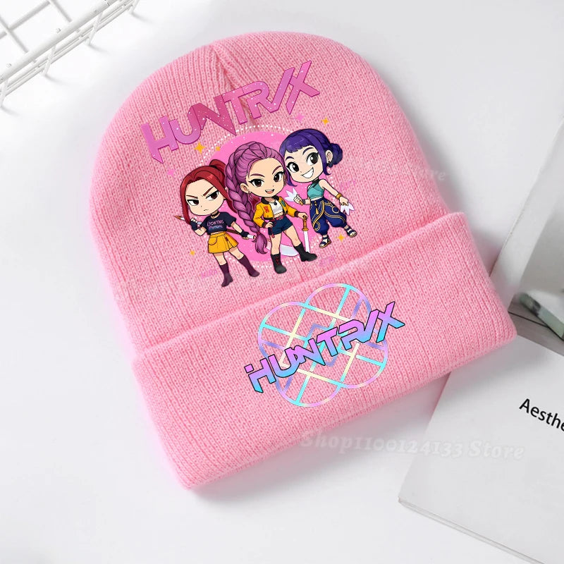 Demone Hunter Kids Knitted Hat Cute Anime Print Girl Beanie Cap Headgear Outdoor Street Warm Knit Cap Y2K Kawaii Game Party Gift - Colouronova