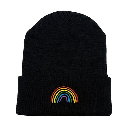 Cute Rainbow Beanies Women Autumn Winter Warm Hat Simple Solid Color Cartoon Embroidery Caps for Men Knitted Unisex Bonnet Gifts - Colouronova