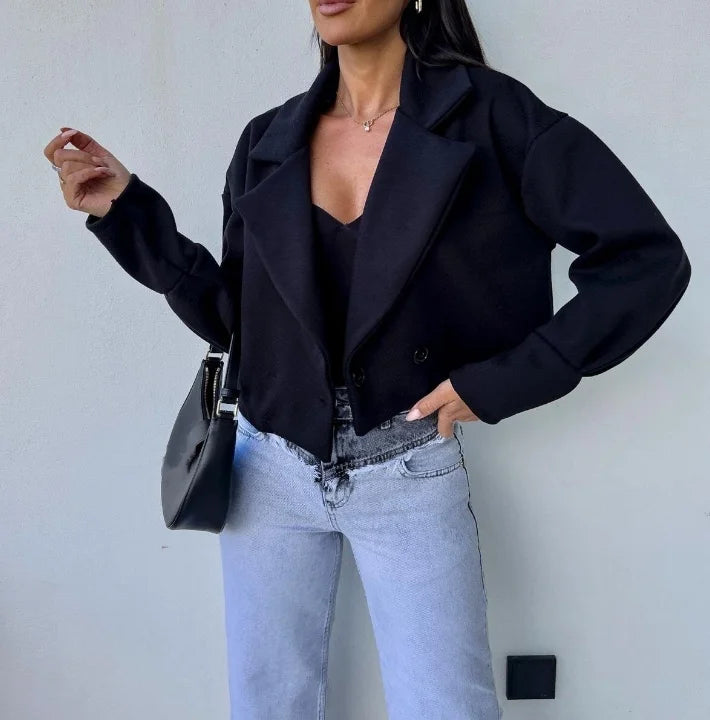 Urban Women's Temperament Suit Jacket Autumn Basic Solid Color Short Button Woolen Coat Commuting Versatile Women's Suit Jacket - Colouronova