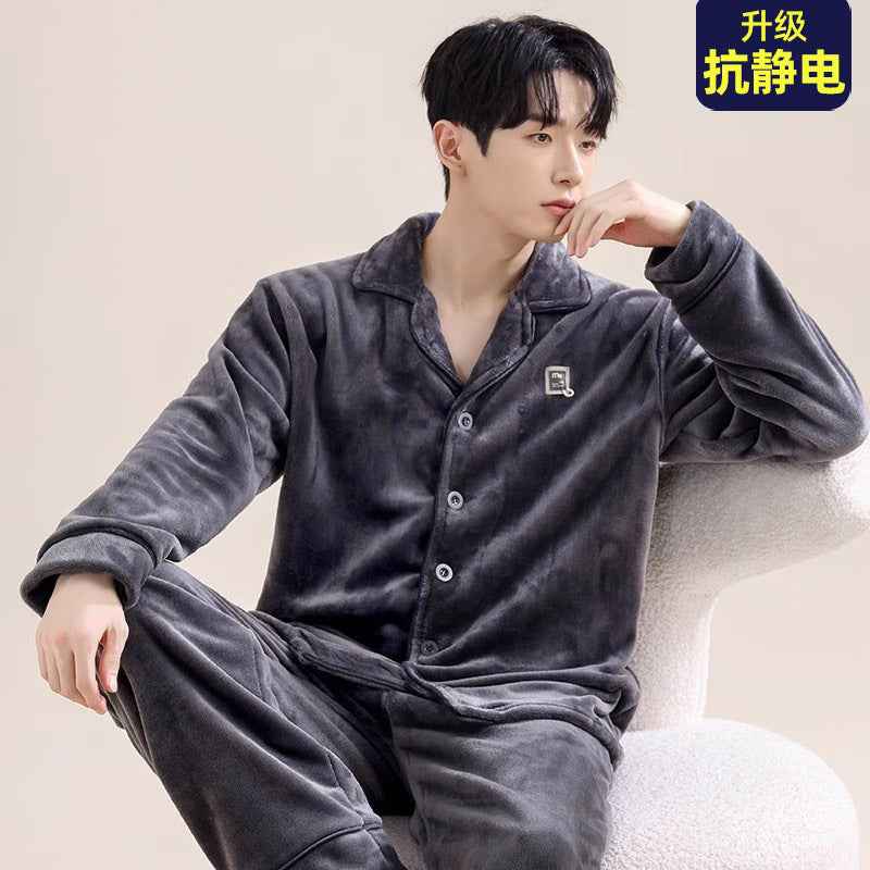 Men's Coral Fleece Pajama Set Long Sleeve