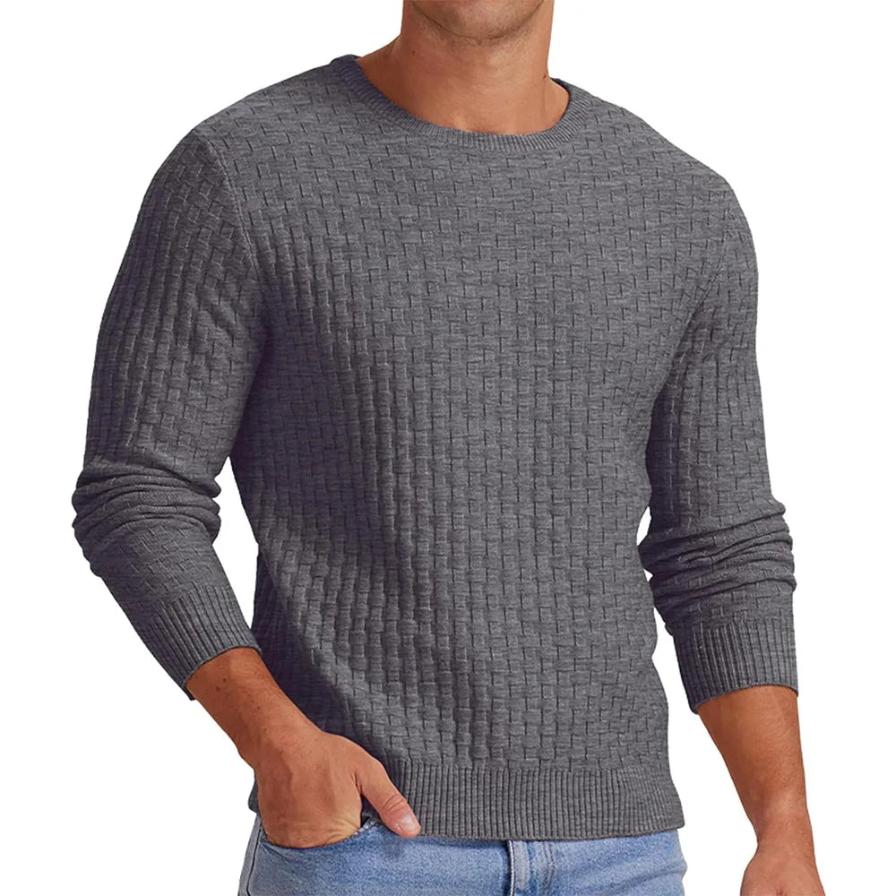 Knit Pullovers Men Solid Sweater Long Sleeve Jumpers Round Neck Sweaters Casual Slight Strech Spliced Male Autumn 2025 - Colouronova