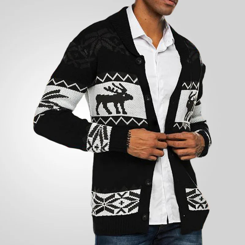 2025 Autumn Winter Men's Snowflake Christmas Sweater Knitted Sweater V-Neck Casual Knit Jumpers Pullovers Home Warm Outwear Male - Colouronova