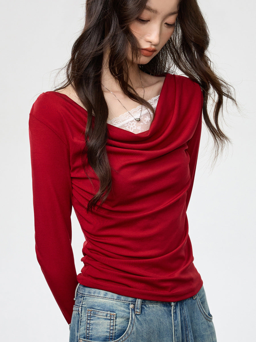 Swing collar stitching fake two-piece long sleeve Colouronova