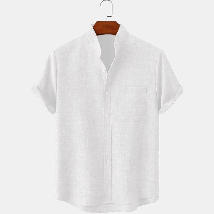 Mens Cotton Linen Stand Collar Shirt Colouronova