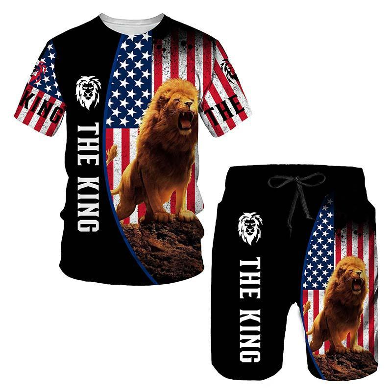 Men's 3D Lion Print Sportswear Set Colouronova