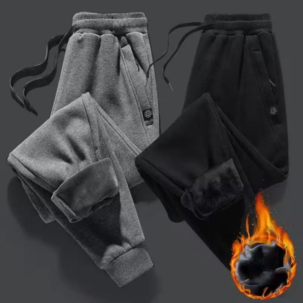 2025 M-3XL Men Winter Pants Elastic Waist Thick Ankle-banded Drawstring Pants Plush Ankle Length Men Sports Jogging Sweatpants - Colouronova