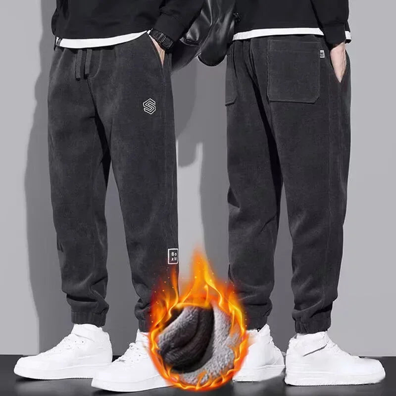 Brand Quality Men's Winter Warm Corduroy Pants Thick Fleece Casual Pants for Men Cargo Baggy Joggers Trousers Solid Sweatpants - Colouronova