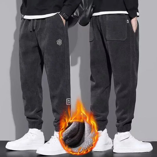 Brand Quality Men's Winter Warm Corduroy Pants Thick Fleece Casual Pants for Men Cargo Baggy Joggers Trousers Solid Sweatpants - Colouronova