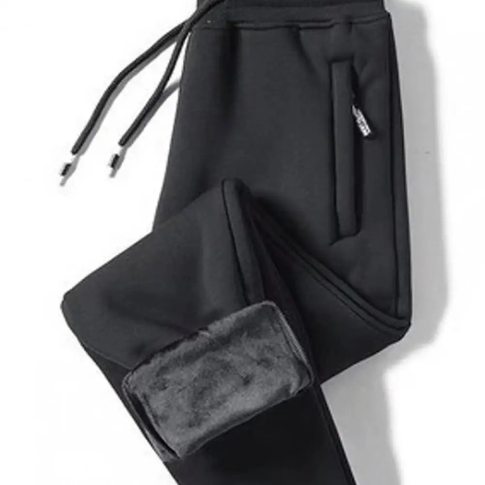 Fleece Lined Trousers for Men Men Polyester Pants Men's Thick Fleece-lined Jogger Pants with Zippered for Winter for Autumn - Colouronova