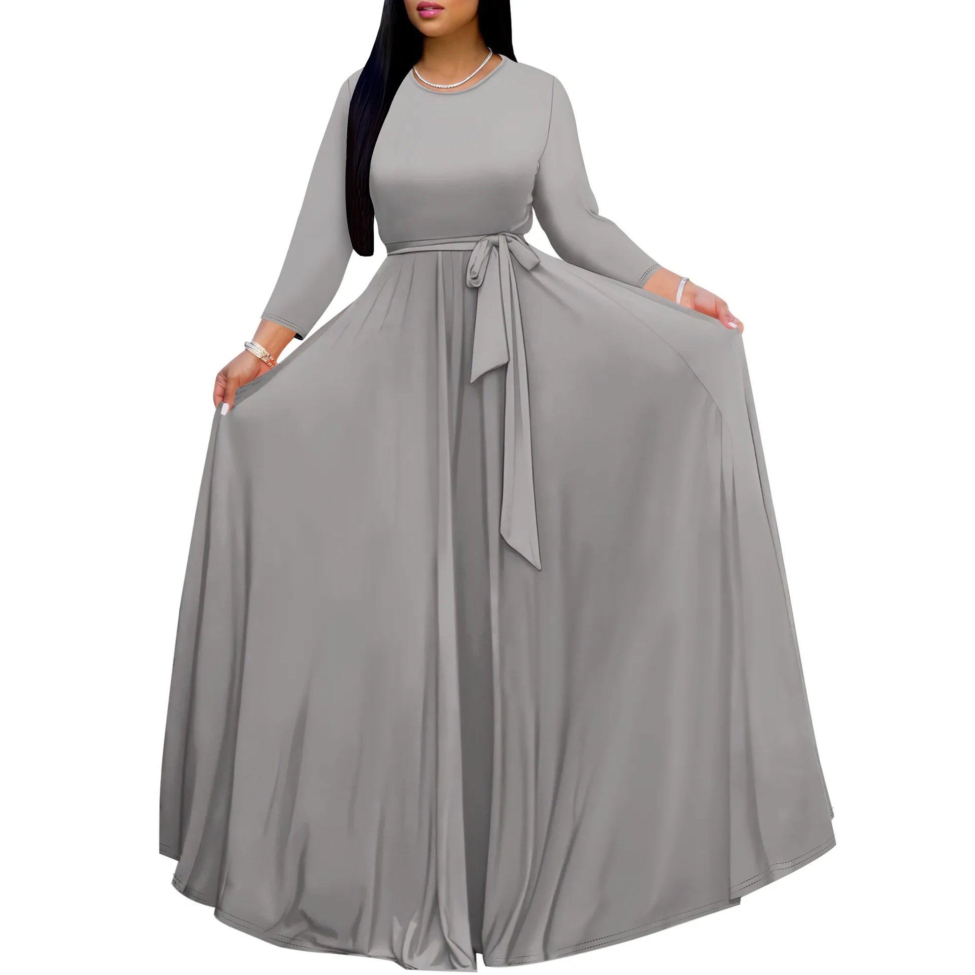 Long Sleeve Plus Size Maxi Fall Dress for Curvy Women Round Neck 3/4 Sleeve Long Dress Cocktail Party Dress - Colouronova