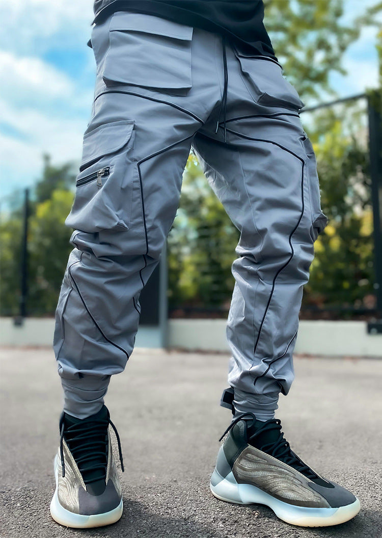 Reflective strip straight-leg casual pants Colouronova
