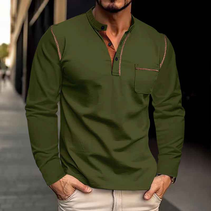 Men's Long Sleeve Stand Collar Polo Shirt Colouronova