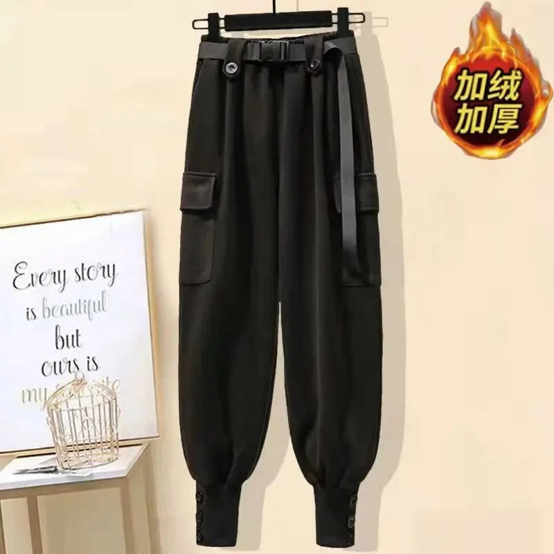 Autumn and Winter Collection with Plush and Thick Long Sleeved Hooded Jacket Work Pants Two-piece Set Women's Pants Set Colouronova