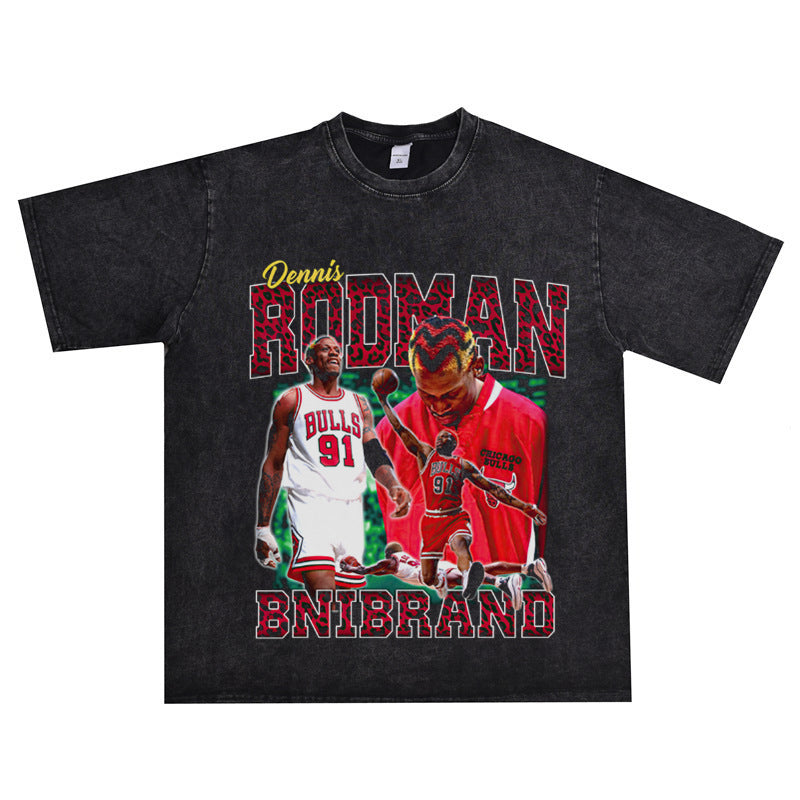 Vintage Basketball Player Print Cotton T-Shirt Colouronova