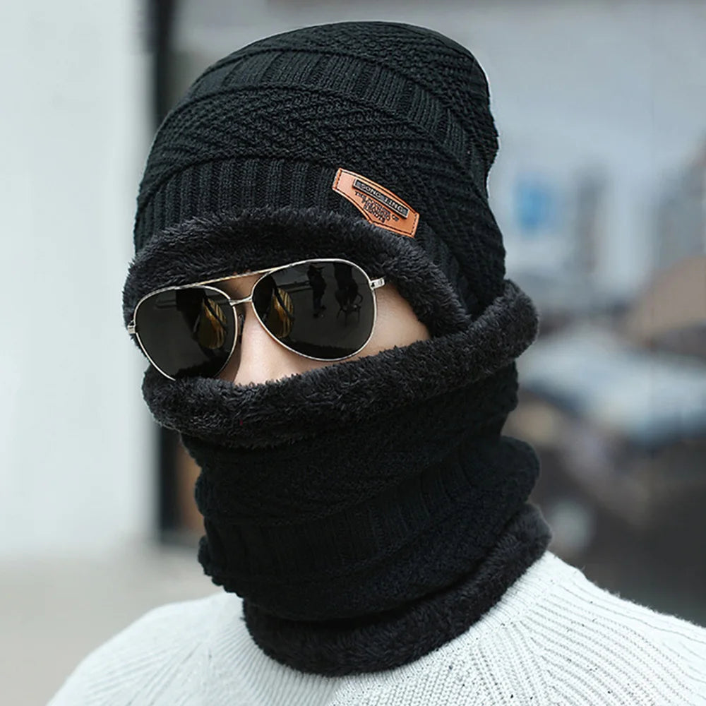 2024 New Winter Beanie Hat for Men Knitted Hat Winter Cap Beanie Women Thick Wool Neck Scarf Cap Balaclava Mask Bonnet Hats - Colouronova