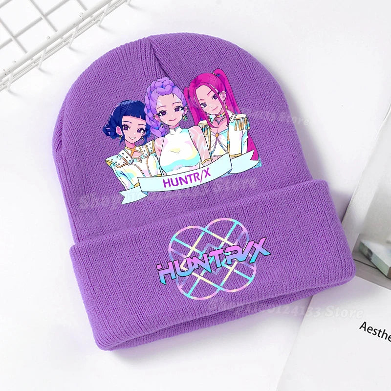 Demone Hunter Kids Knitted Hat Cute Anime Print Girl Beanie Cap Headgear Outdoor Street Warm Knit Cap Y2K Kawaii Game Party Gift - Colouronova