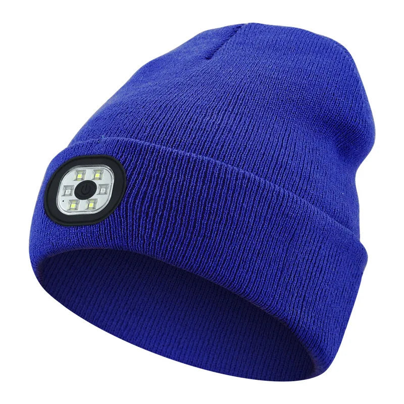 LED Light Up Beanie Hat USB Rechargeable for Adults Winter Warm Headlight Cap Night Fishing Gear - Colouronova