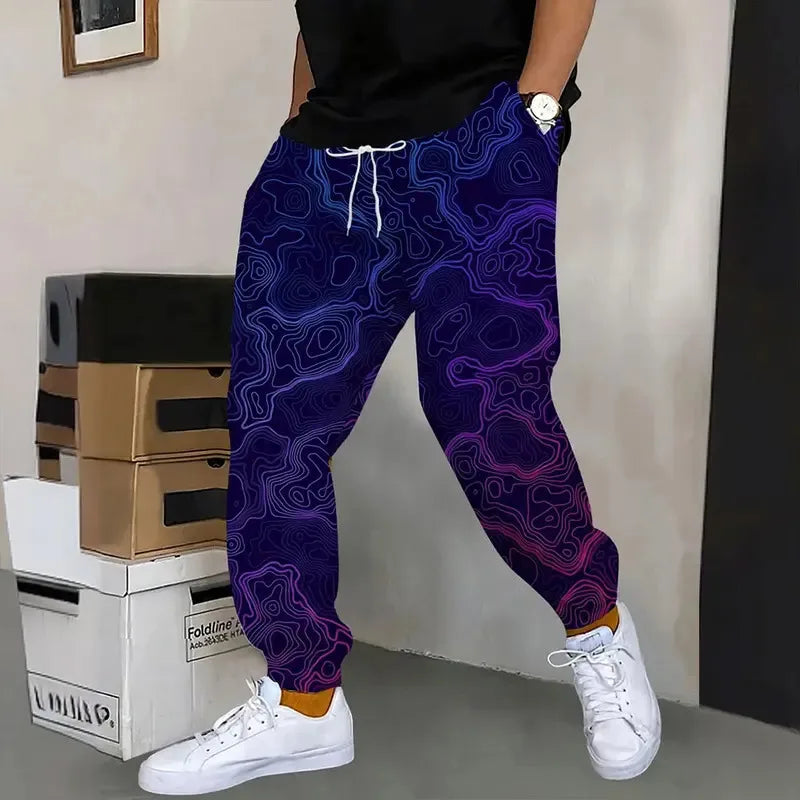 Men's Loose Pocket Draw Rope Sports Sweatpants Winter New Thick Warm Men's Sweatpants Fashion Color Skull Printed Sweatpants - Colouronova