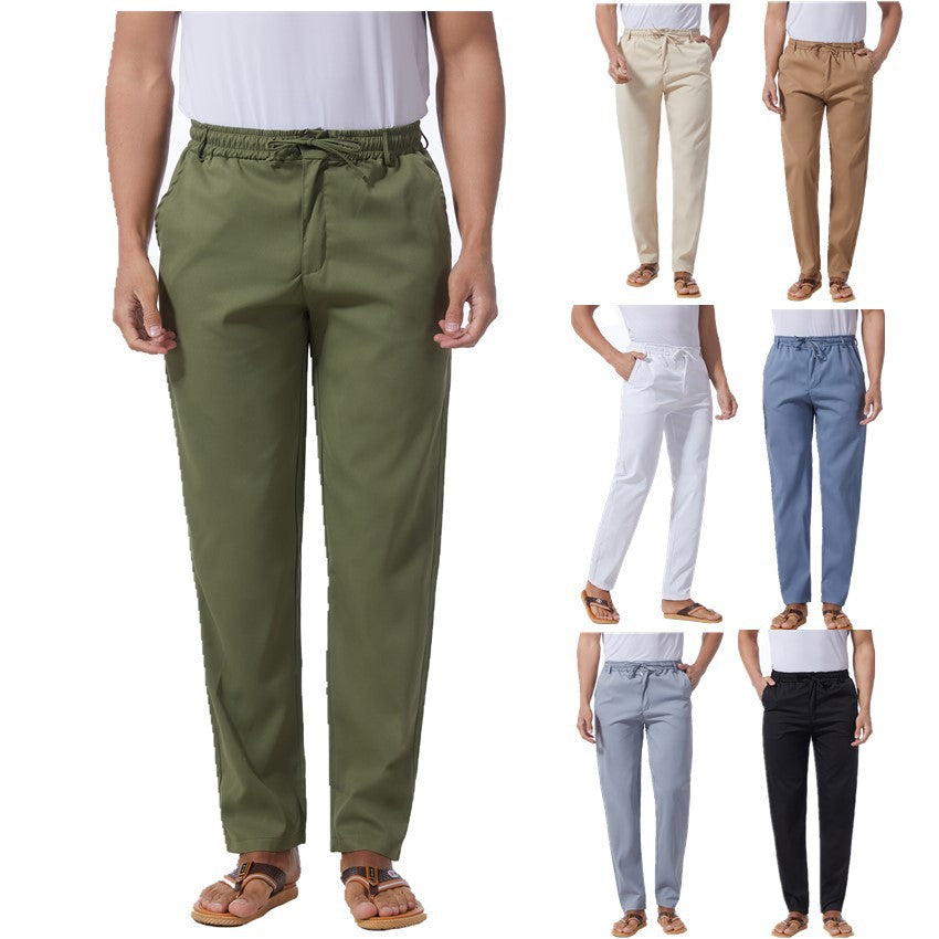 Men's Solid Color Linen Cotton Casual Pants Colouronova