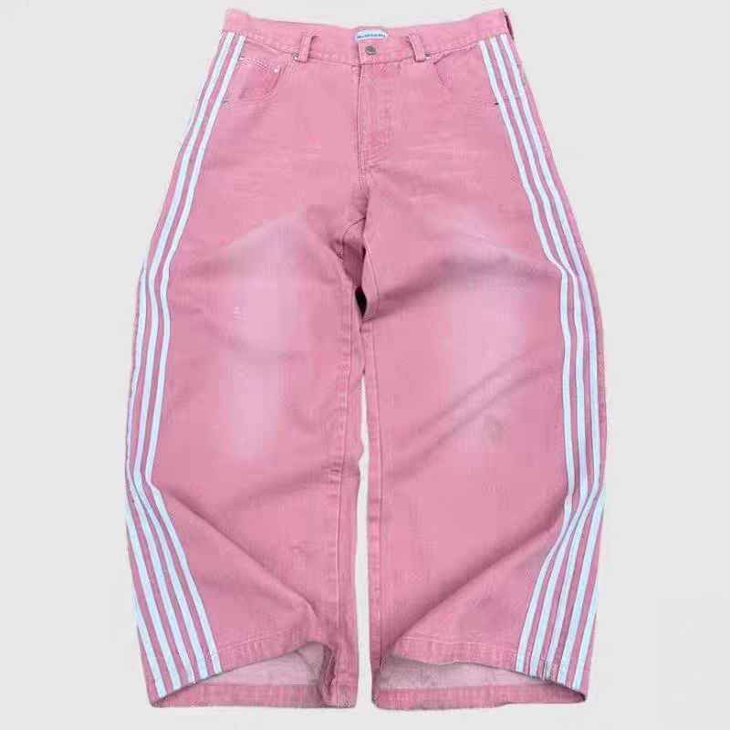 Retro Striped Denim Pants